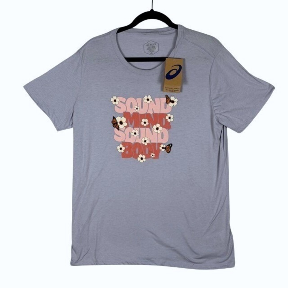 Asics Monarch Slogan‎ Crew Lavender Graphic T-Shirt Sound Mind Sound Body XL